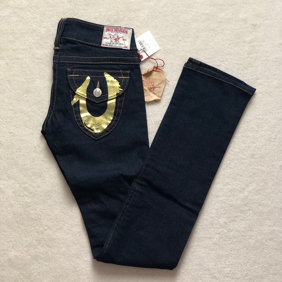 BNWT True Religion Gold Foil Billy Jeans Sz 25 - Picture 1 of 5